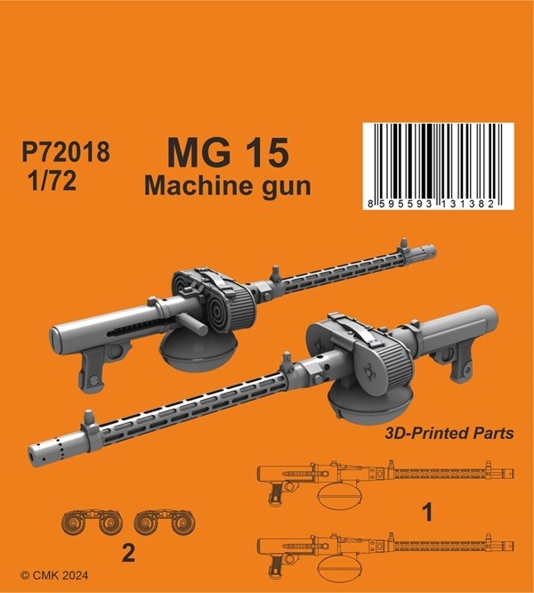 CMK 129-P72018 - 1:72 MG 15 German WWII Machine Gun (2 Pcs) - New