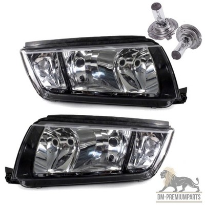 Für Skoda Fabia 6Y 99-08 Scheinwerfer Satz L/R Chrom Schwarz +H7 Birnen Klarglas