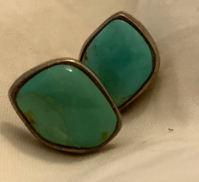 Barse 925 Sterling Silber Blau Türkis Blatt Kühn Ohrstecker Vintage Ohrringe Signiert