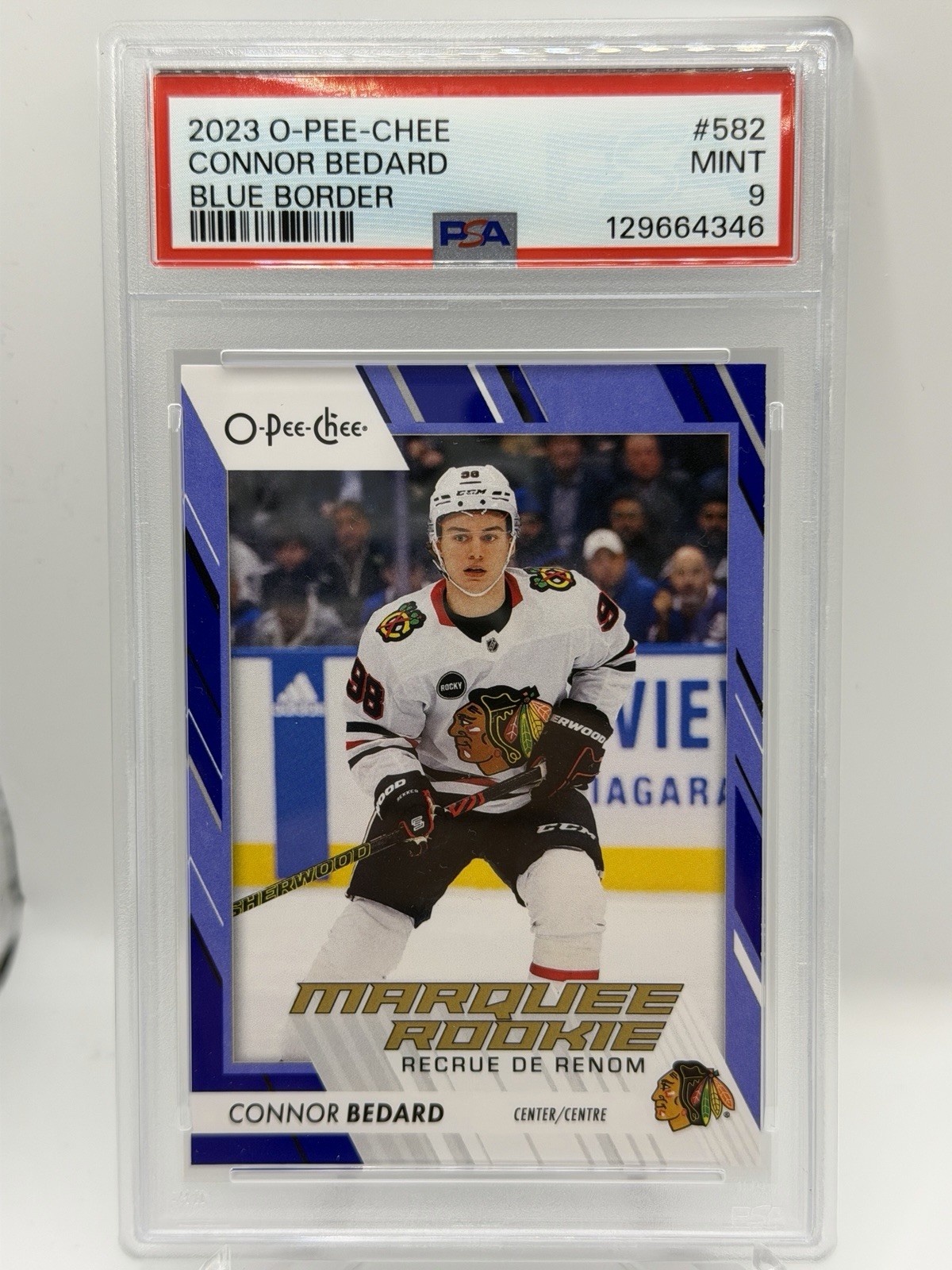2023-24 O-Pee-Chee Marquee Rookie #582 Blue Connor Bedard RC - PSA 9 view 1