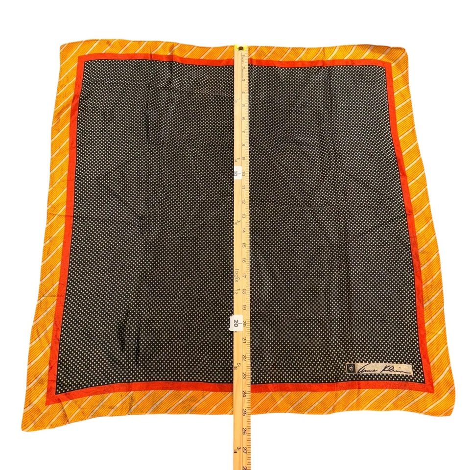 Bufanda de seda vintage Anne Klein negra blanca lunares naranja borde amarillo años 80 90 Foto 4 de 4
