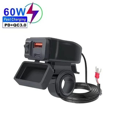 USB C Steckdose 60W 12V Motorrad Ladegerät QC3.0 USB-A und PD Type-C Wasserdicht