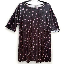 ASOS Dress Size 10 Velvet Printed T-shirt Smock Black Pink Floral