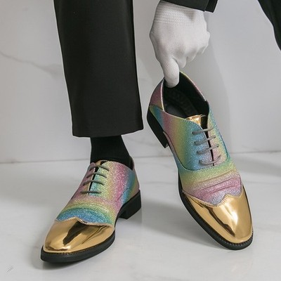British Mens Lace Up Wing Tip Colors Lace Up Nightclub Faux Leather Shoes Spring