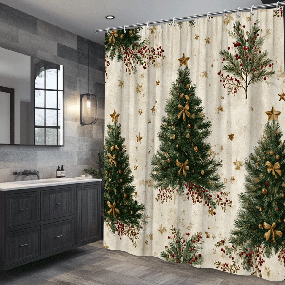 Christmas Tree Shower Curtain – Elegant Holiday Design - Image 4 of 4