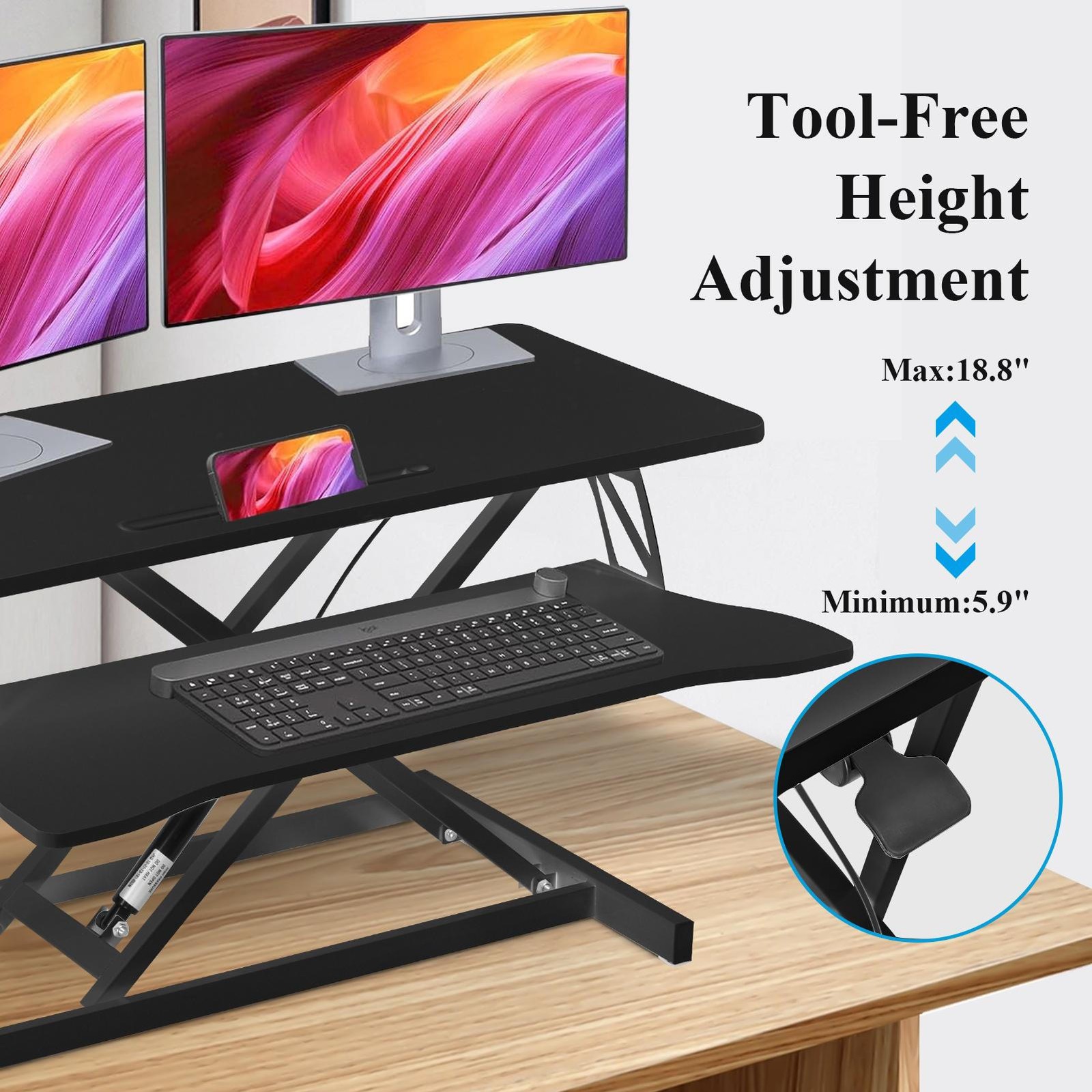 37" Black Home Office Desk Riser Adjustable Standing Desk Converter