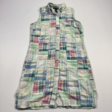 Lauren Ralph Lauren Patchwork Button-Up Sleeveless Dress Plaid Madras Women's S