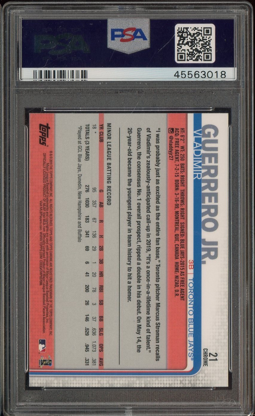 2019 Topps Chrome Update #21 Vladimir Guerrero Jr Blue Jays RC Rookie PSA 10 view 2
