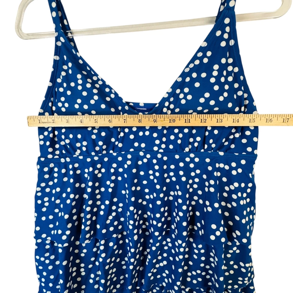 Traje de baño de una pieza con volantes en capas a lunares azules puntos blancos para mujer M favorecedor Foto 4 de 4