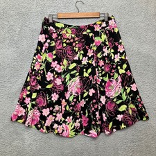 Vtg Y2K A-line Skirt Women 10 Floral Black Pink Green Midi Spring Cottage Fairy