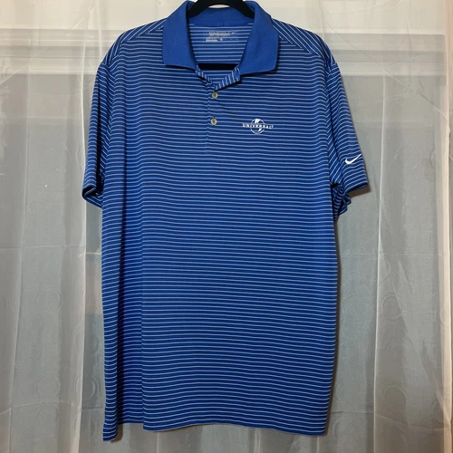 Nike Mens Golf Shirt Polo Disney Hollywood Studios XL Blue Striped Dri-Fit
