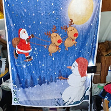 Christmas Santa Snowman Reindeer Throw Blanket  F1 