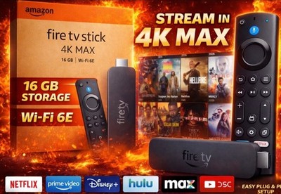 AMAZON FIRE TV Stick 4K MAX, Wi-Fi 6E, 2.0 GHz, 16GB/ALEXA Voice