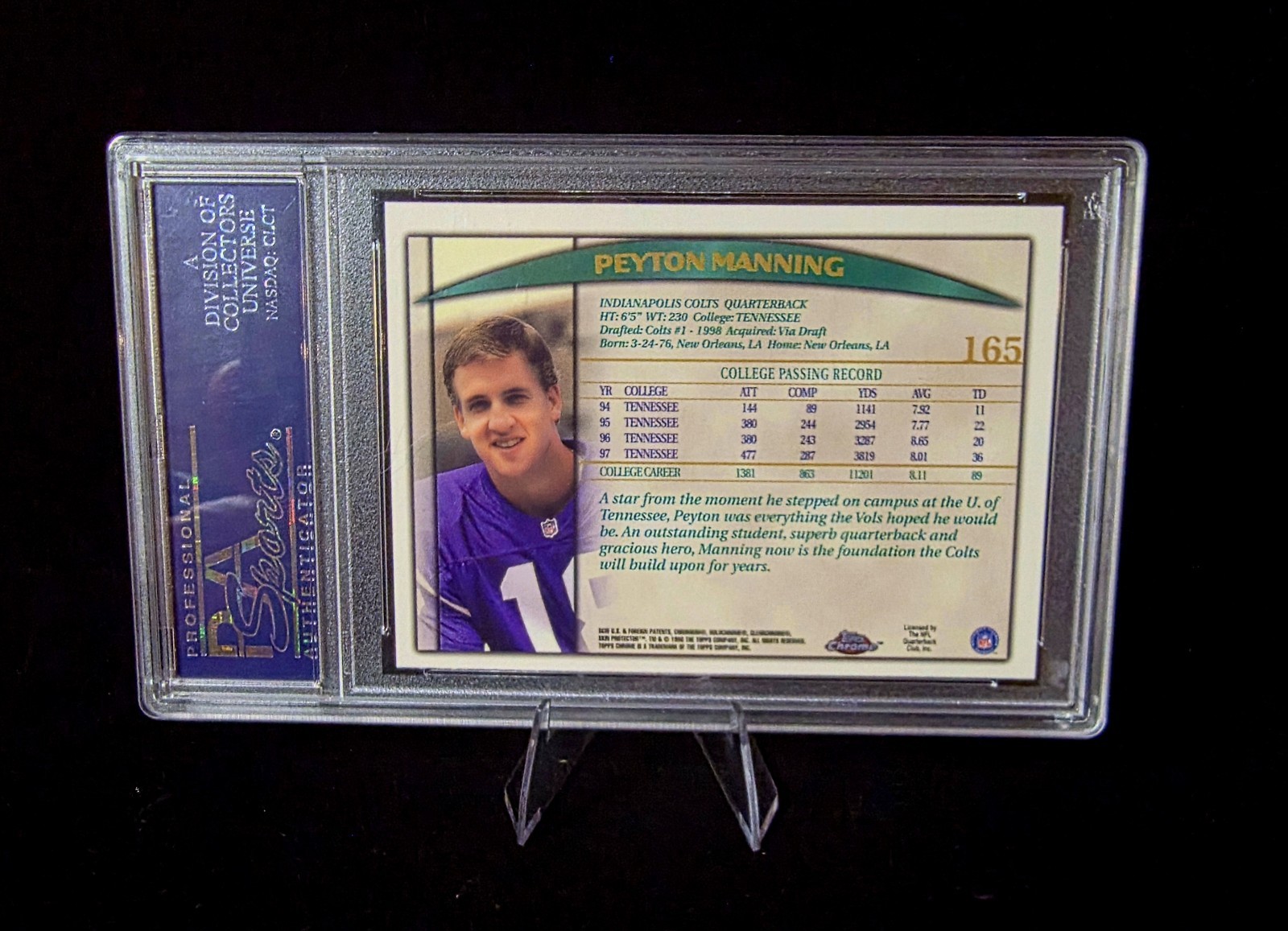 1998 Topps Chrome Draft Picks Peyton Manning Colts #165 Rookie RC PSA 9 Mint!! view 2