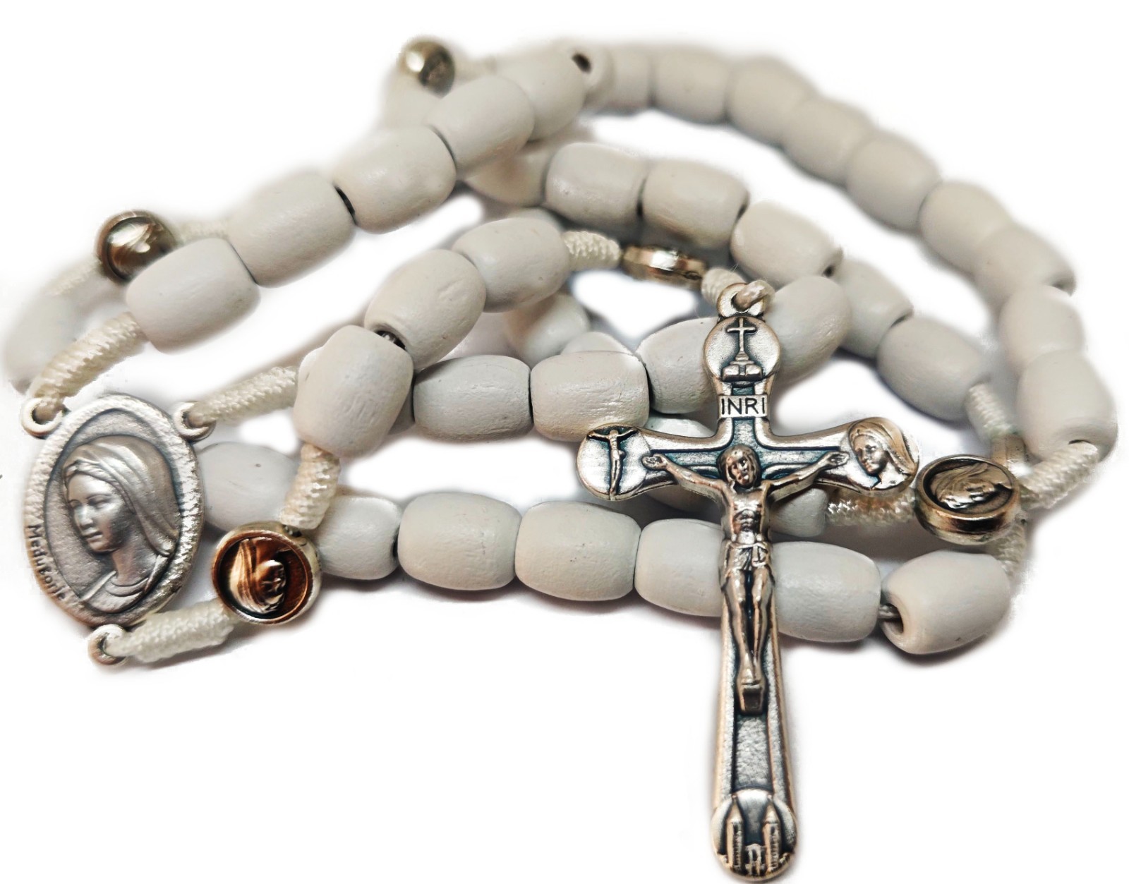 Rosario de madera blanco de Medjugorje católico Paracord collar de regalo con...