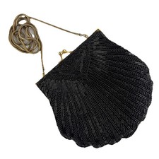 VINTAGE Carla Marchi Black Seashell Beaded Clutch Shoulder Bag Purse