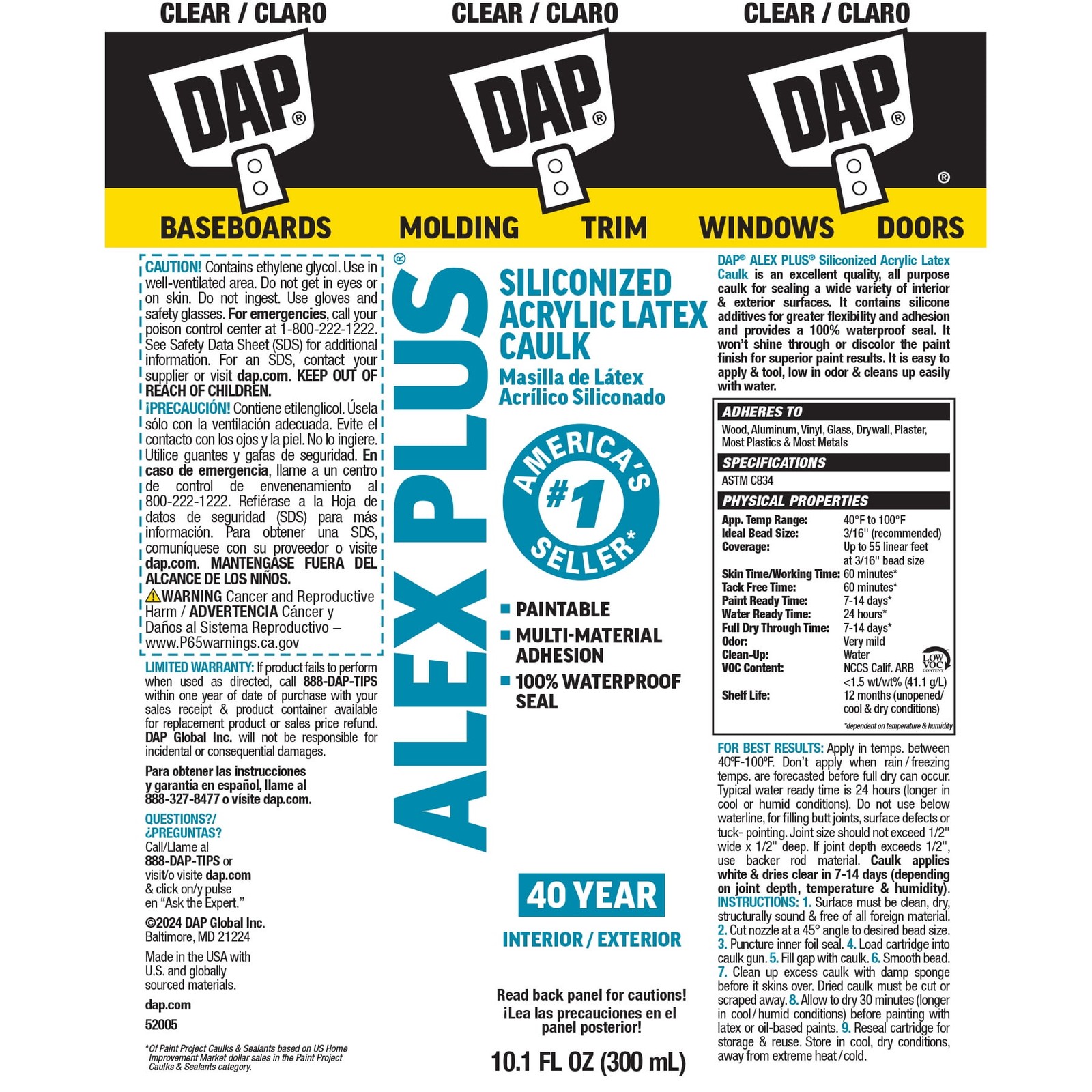 (4 pack) Alex Plus 10.1 oz Clear All Purpose Acrylic Latex Caulk Plus Silicone