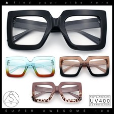 Womens Thick Mod Rectangle Blue Light Filter Powered Reading Glasses