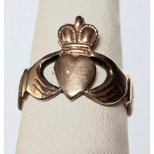 IRISH CLADDAGH YELLOW GOLD RING SIZE 4.5 SKY