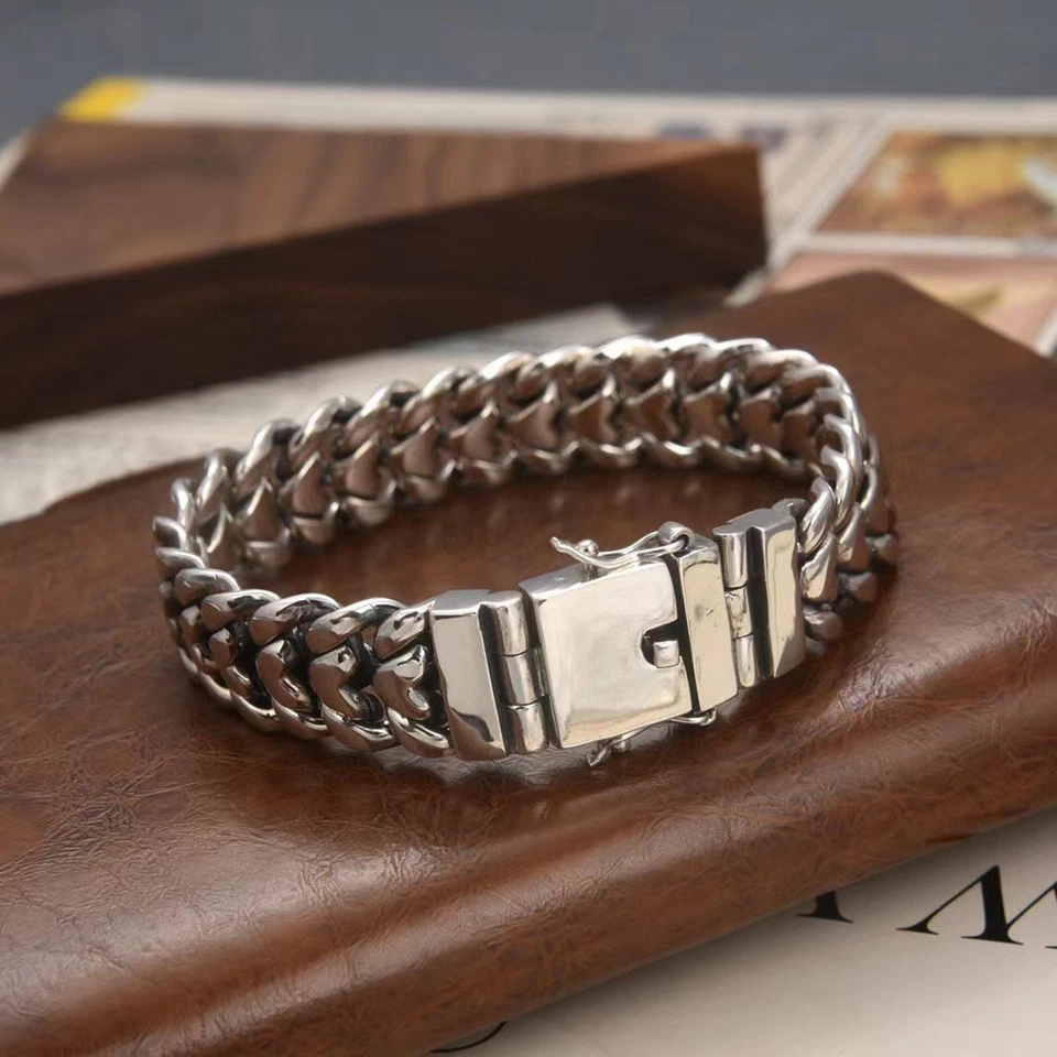 Brazalete de eslabones pesados de 16 mm con cadena de plata esterlina pura S925 para hombre 87-88 g 8,3 pulgadas Foto 4 de 4