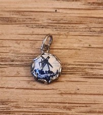 Vintage Tiny Delft Porcelain Cabochon Pendant 