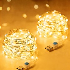 USB Fairy Lights, 2 Pack 33Ft 100 LED, Flexible Silver Wire Mini String Light...