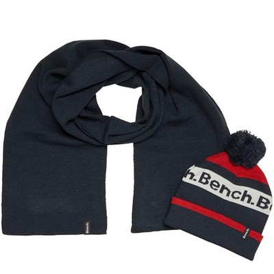 Bench Mens Thermic Warm Winter Knitted Beanie & Scarf Gift Box Set - Navy