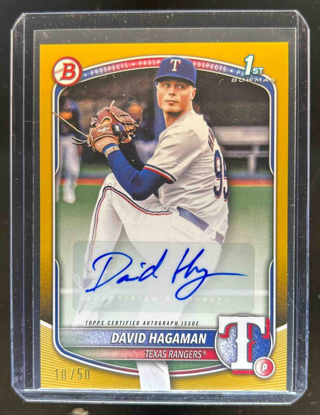 2025 Bowman David Hagaman Auto Gold Border 1st Prospect #10/50 Rangers