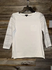 TALBOTS Women's White Cotton Spandex Lace Sleeve Casual Career Everyday Top Sp