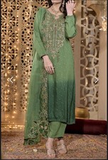 Apple Green Embroidered Salwar Kameez  Silk Organza Dupatta  Women's Suit