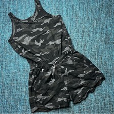 Athleta Girl On The Go Romper in Black Camo Print Youth Size Large 12 Athletic