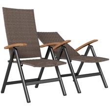 Outsunny Folding Rattan Garden Dining Chairs with Reclining Back, Brown
