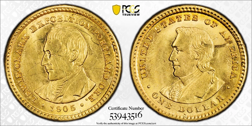 1905 $1 Lewis & Clark Exposition Gold Dollar NGC UNC Details - Image 4 of 4