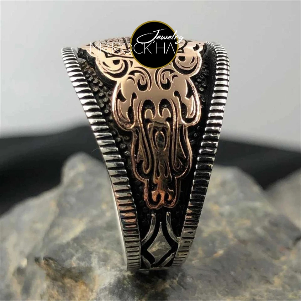 Sello de Salomón, grabado tallado a mano, color bronce, anillo solitario de plata 925 para hombre Foto 4 de 4