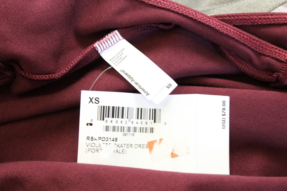 american apparel violette skater dress NWT American Apparel Maroon Violette Skater Dress Back XS Open Back Black