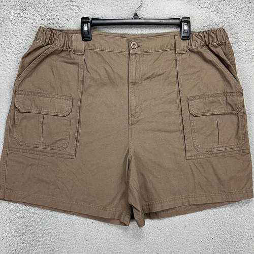 Croft Barrow Cargo Shorts Mens 44 Brown Stretchable Waist Flat Front Pockets