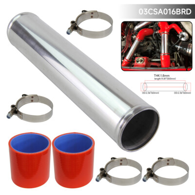 60mm Aluminium Ladeluftkühler Turbo Rohrleitung Rohr+Silikon Schlauchschellen 