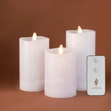 Luminara Flameless LED Pillar Wax Candle with Realistic Moving Wick Remote White