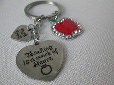 TEACHING IS A WORK OF HEART KEYCHAIN RHINESTONE APPLE