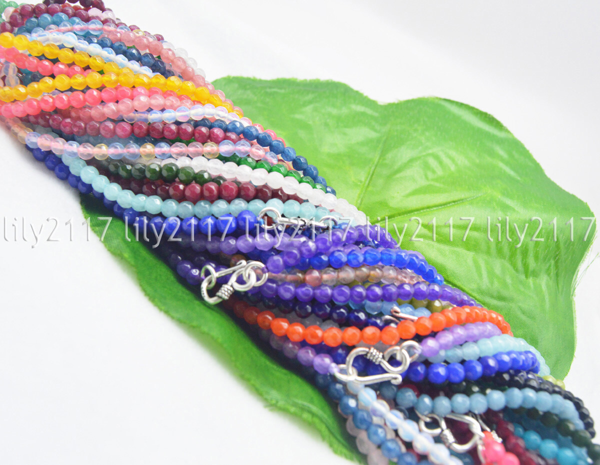 Lots Of 4mm Natural Gemstone Beaded Necklaces With Silver Clasp - 14-28 Inch-834764