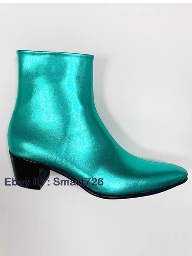 Catwalk Chelsea Boots Men's Pointed Toe Leather 6CM Increase Heel Ankle Boots Sz - Picture 7 of 24