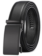 Men'S Leather Belt Automatic Ratchet Buckle Slide Belt for Dress Casual Trim to