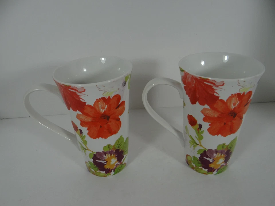 222 Fifth Set of 2 Latte Mugs Bouquet Le Fleur Floral Design - Image 4 of 4