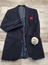 38L Men's Vintage Daks London New York Blazer Dark Blue Striped Wool Sport Coat