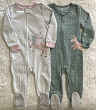 Lot of 2 - Carter's Toddler Fleece Footed Pajamas, 3T, Unicorns