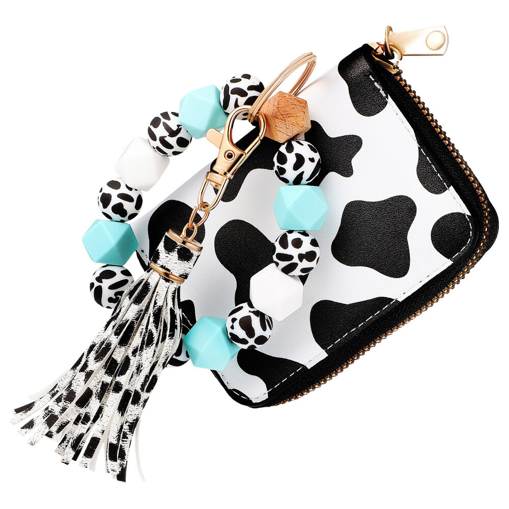 Cow Print Key Chain Coin Purse Bus Card Holder Outing Wallet Miss