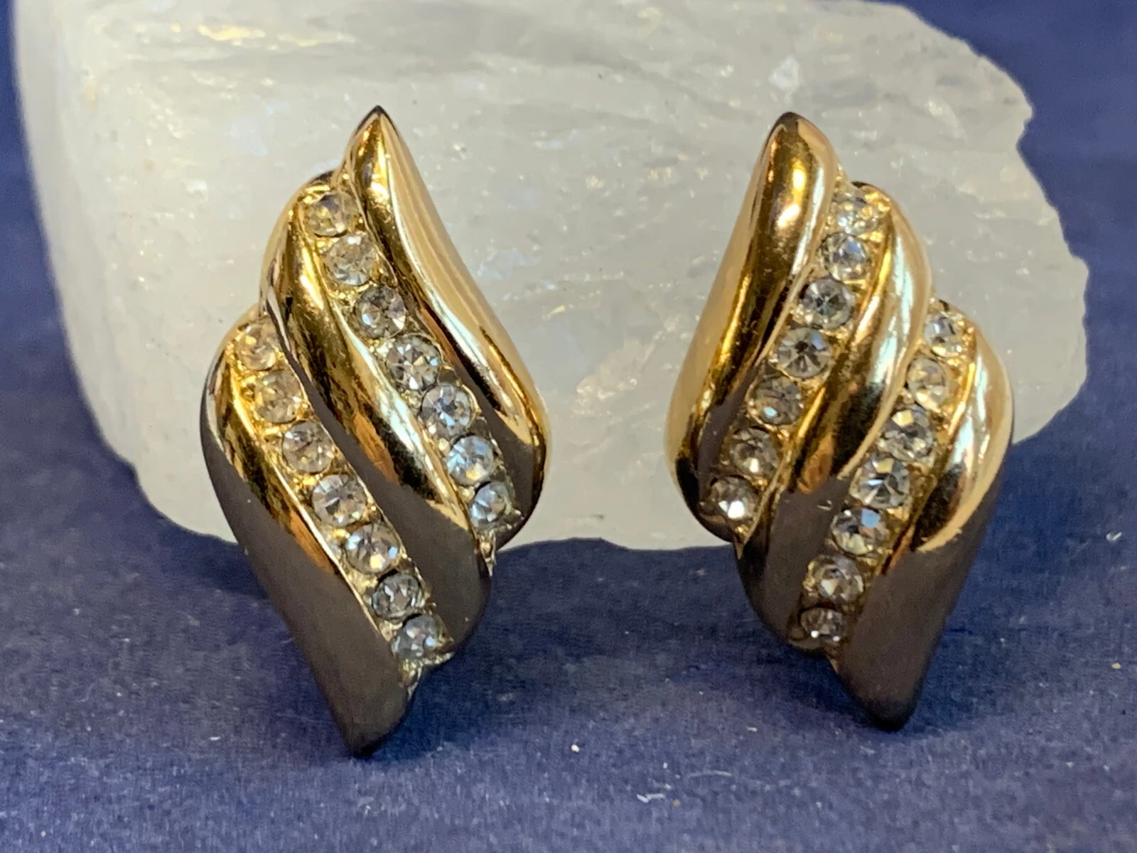 Boucles d'oreilles clips vintage Christian Dior bijoux mode pierres rondes transparentes