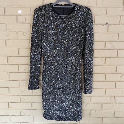 Rachel Zoe Womens Sz Large Sequins Long Sleeve Mini Dress Pewter Cocktail  Party | eBay
