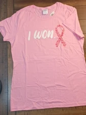 I Won Beat Cancer Women's Size MEDIUM Pink Butterfly Ribbon T-shirt Shirt