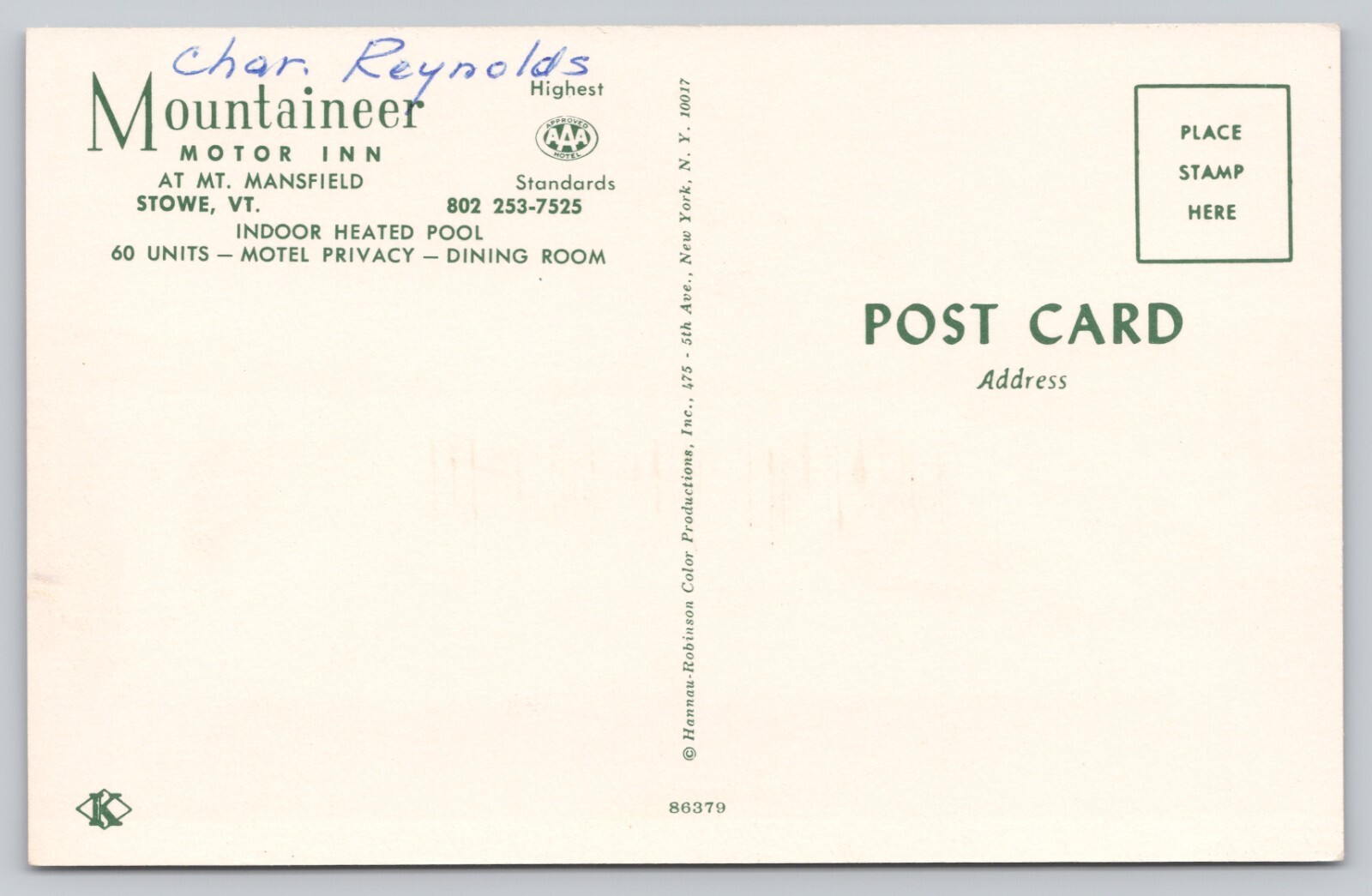 Mountaineer Motor Inn at Mt Mansfield, Stowe, VT - VW Bug 1960s VTG Postcard UNP